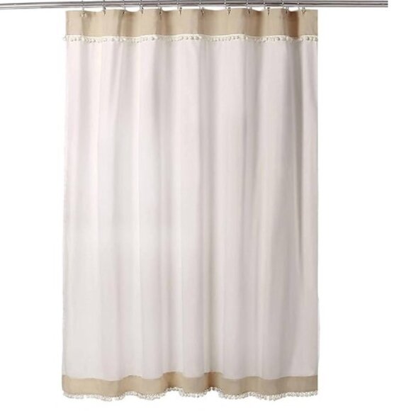 Lush Decor Adelyn Pom Shower Curtain, 72" x 72", Neutral NEW - Picture 1 of 4